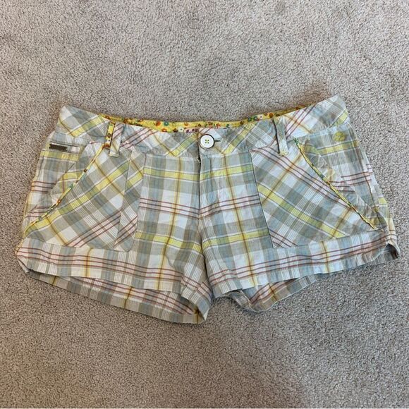 𝅺BILLABONG Tan yellow plaid check cargo shorts Sz 9 - Picture 9 of 9